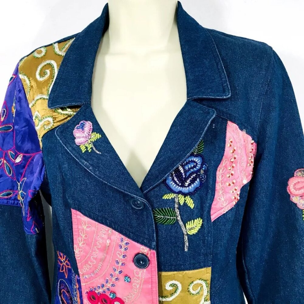 Together Vintage Patchwork Beaded Embroidered Den… - image 2